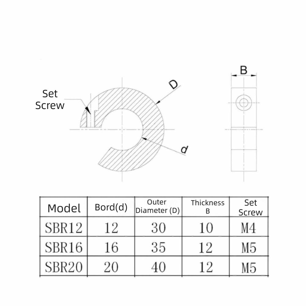 4 Τεμάχια SBR12 Γραμμικό Ράγα Στόπερ Δακτύλιος SBR16 SBR20 Κολάρο Κλειδώματος Άξονα Βίδα Ρύθμισης Κράμα Αλουμινίου Ανοδιωμένο Σετ Κολάρων Άξονα