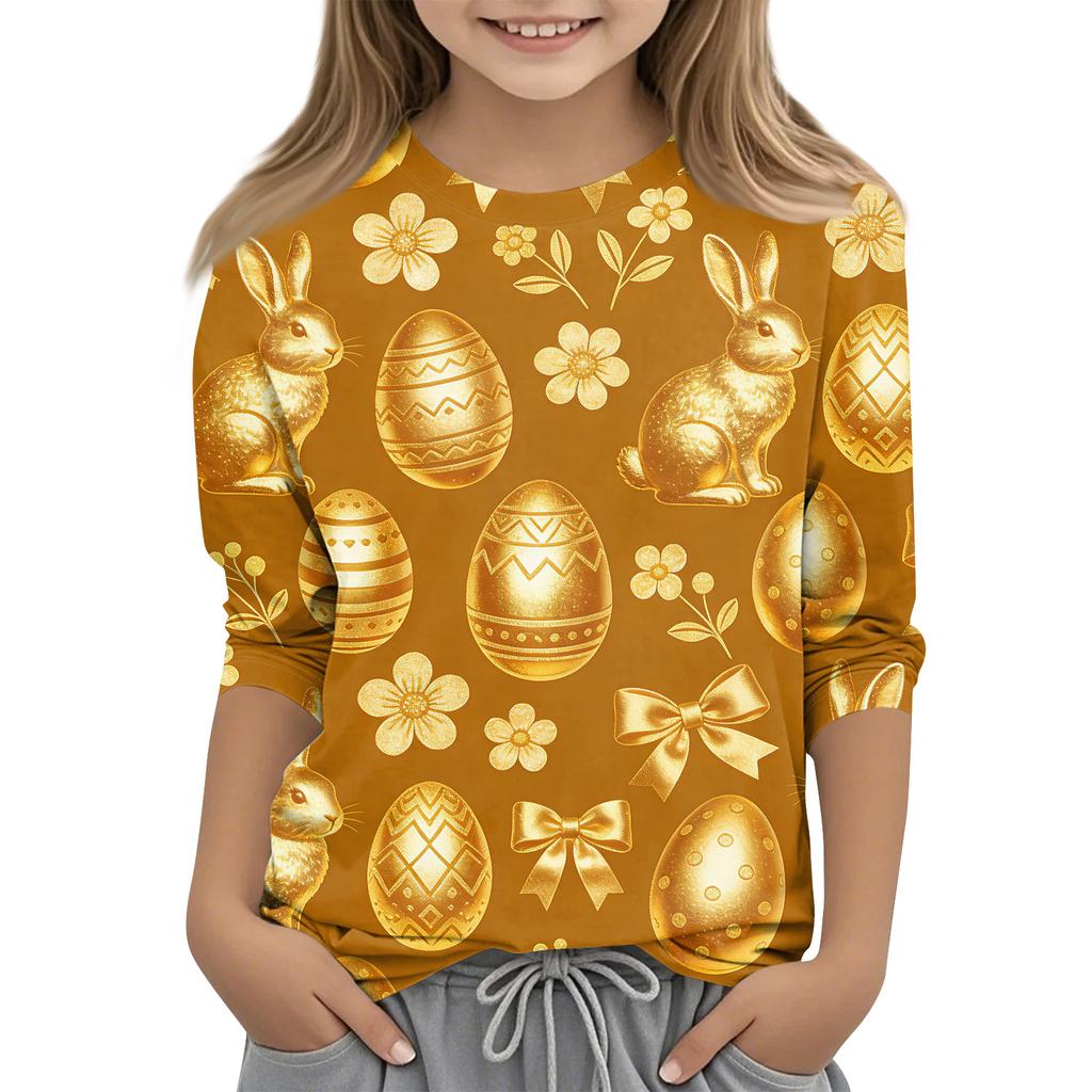 Children's Seven Quarter Sleeve Easter Print Round Neck Print Casual Top