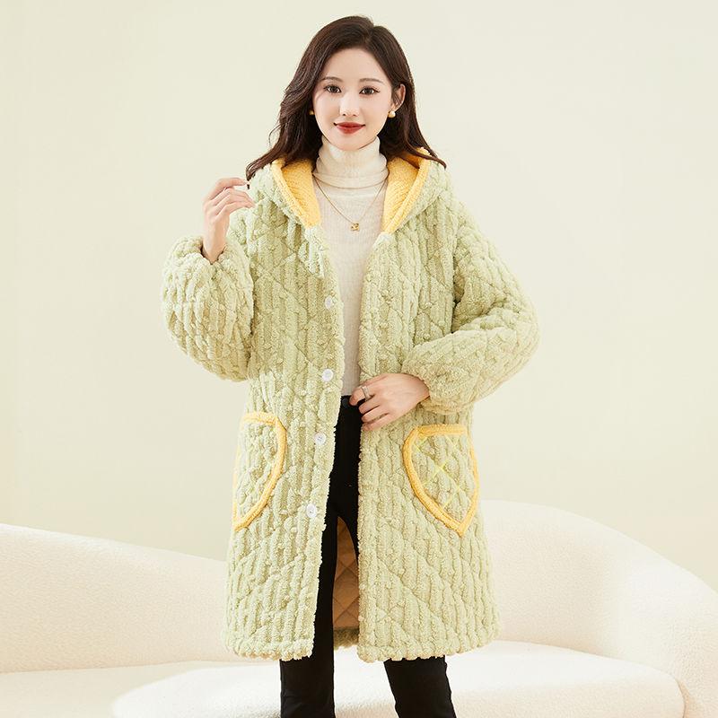 

Зимнее женское утолщенное флисовое пальто средней длины, плюшевое пальто с капюшоном, приталенное, теплое, верхняя одежда, одежда для дома 3XL