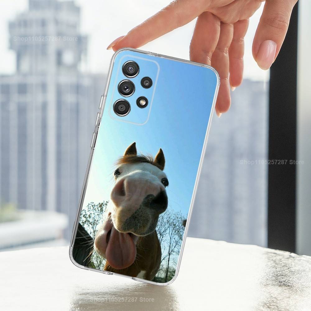 Funny Expressions Horse For Samsung A51,71,30,S10,9,20,Ultra,FE,Lite, S23,21,22,PIus,Transparent, Silicone Phone Case