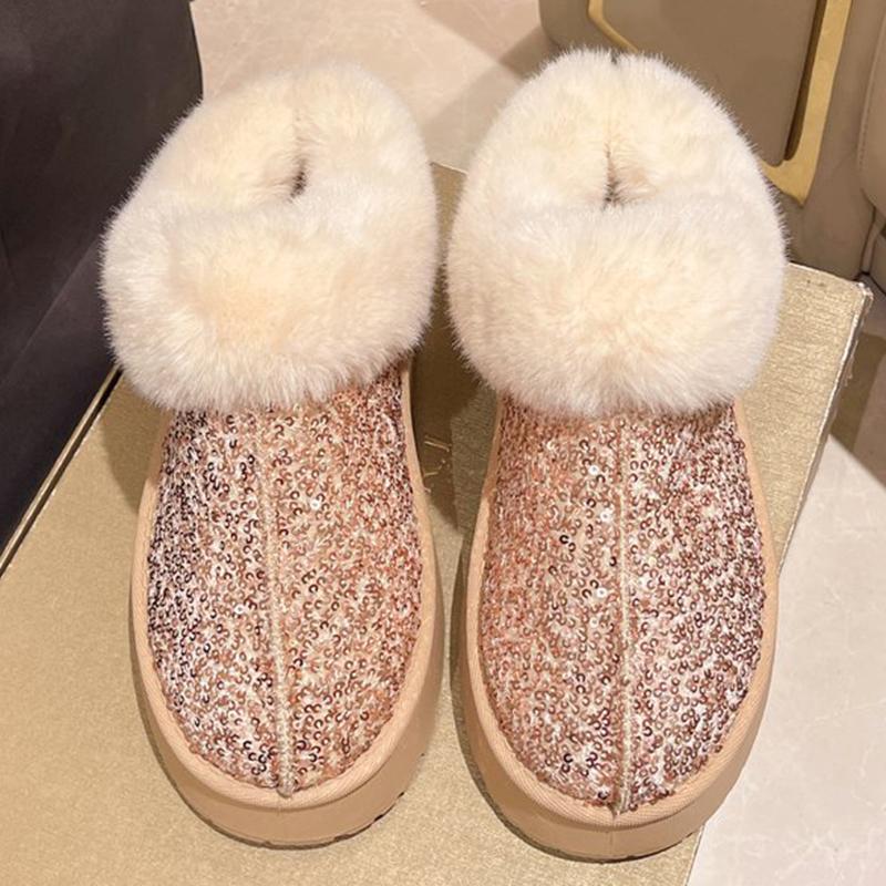 Mode Mode Bling Plateau Schneestiefel Damen Winter Weiches Kunstfell Übergröße Warme Stiefel Frau Rutschfest Abriebfest Botas Mujer
