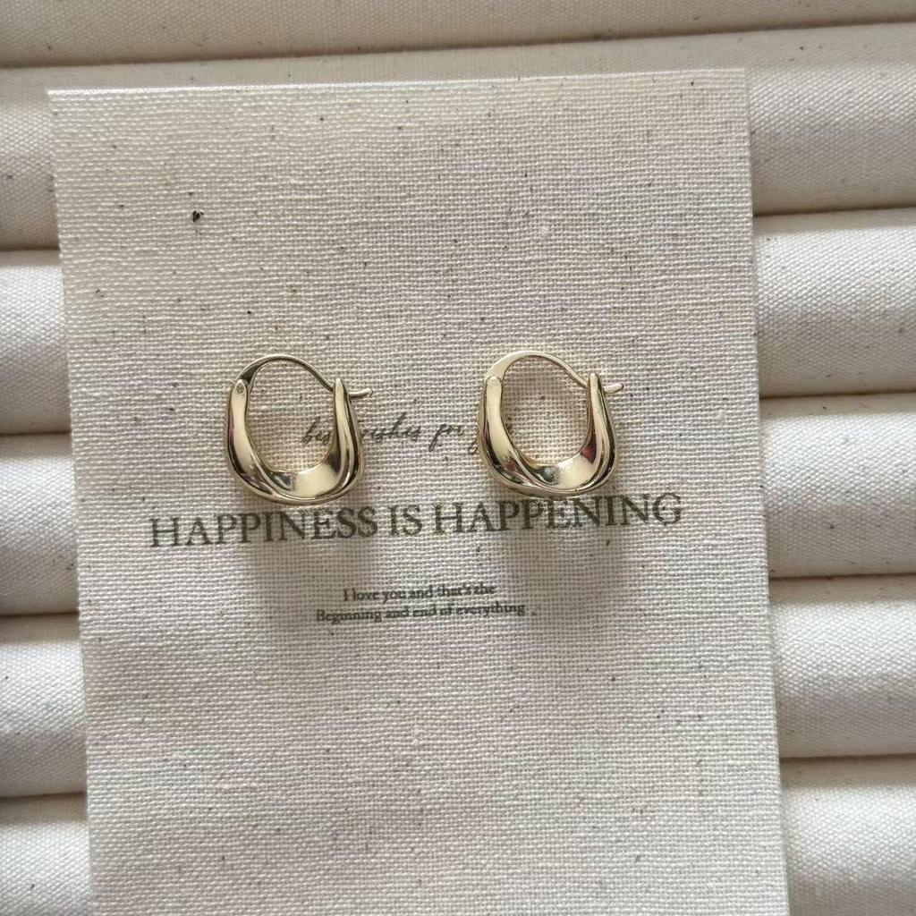 Minimalist Gold Geometric Ear Hoops - Simple Copper Ear Cuffs for Women, Elegant Light Luxury Earrings