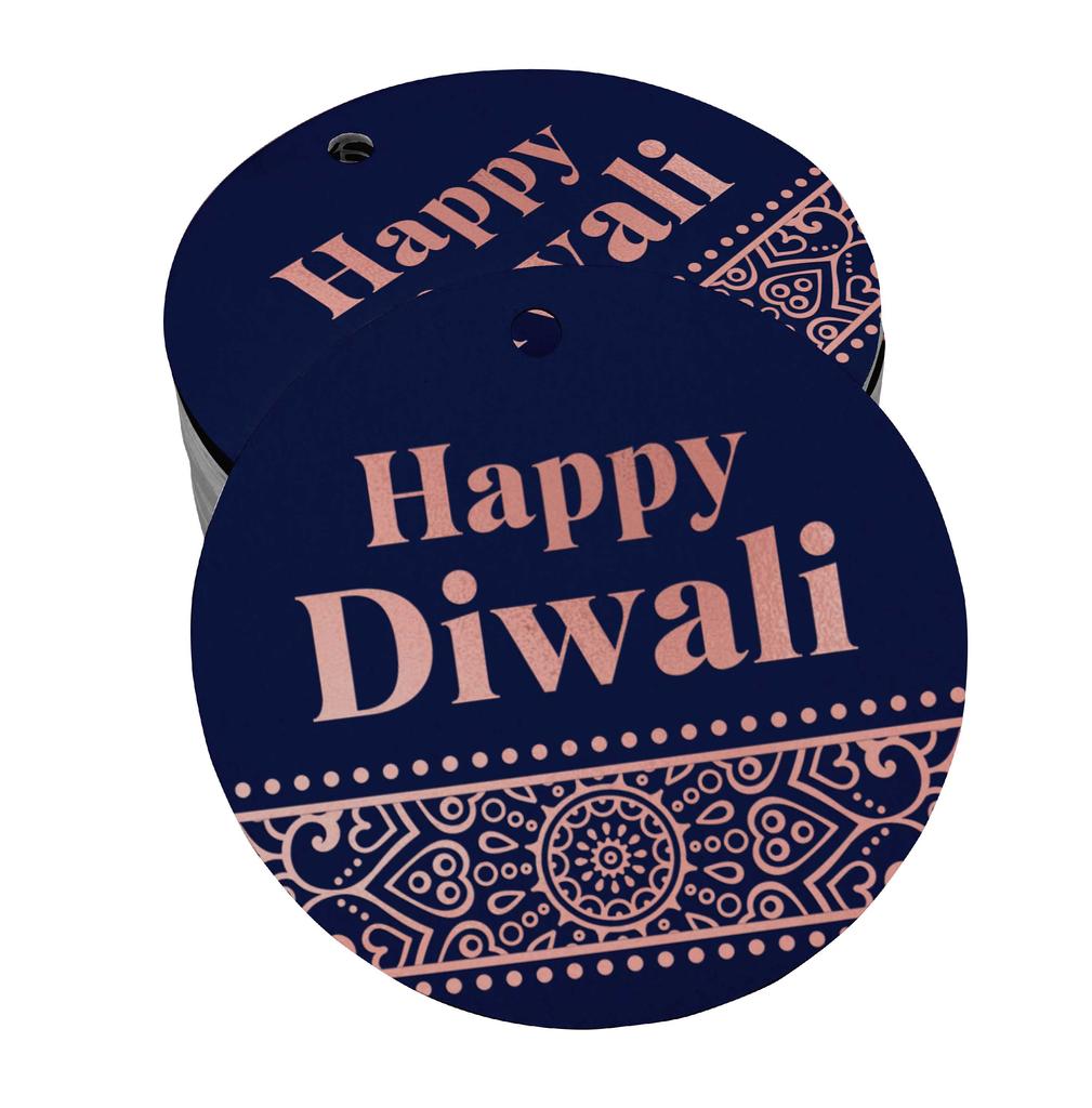 Inkdotpot 100 Pack Happy Diwali Favor Paper Tag Craft Real Gold Foil Hang