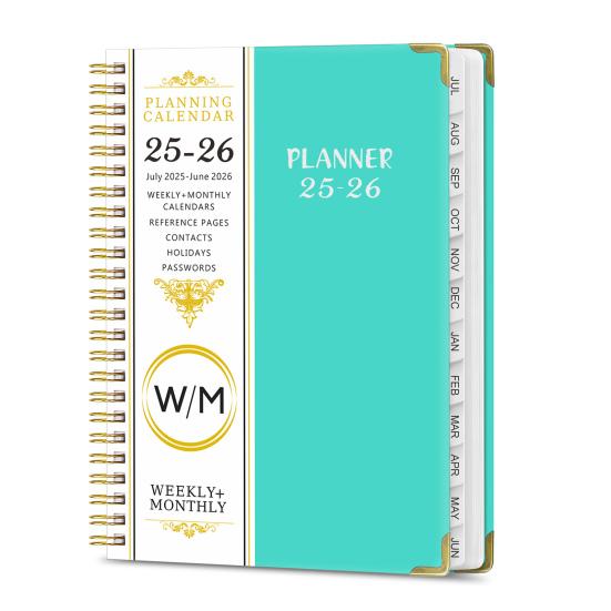 

Планувальник 2025-2026 липень 2025 - червень 2026 щоденний тижневий місячний планувальник з 12 місячними роздільниками блокнот на спіралі для офісного шкільного приладдя озеро синього кольору