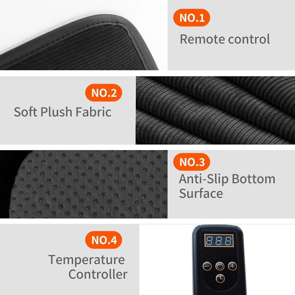 Heated Seat Cushion with 7 Heat Settings & 12-Hour Timer Shut-Off Function Office Chair Pad, Auto Shut-Off Protection, Soft Plush Cover, Non-Slip