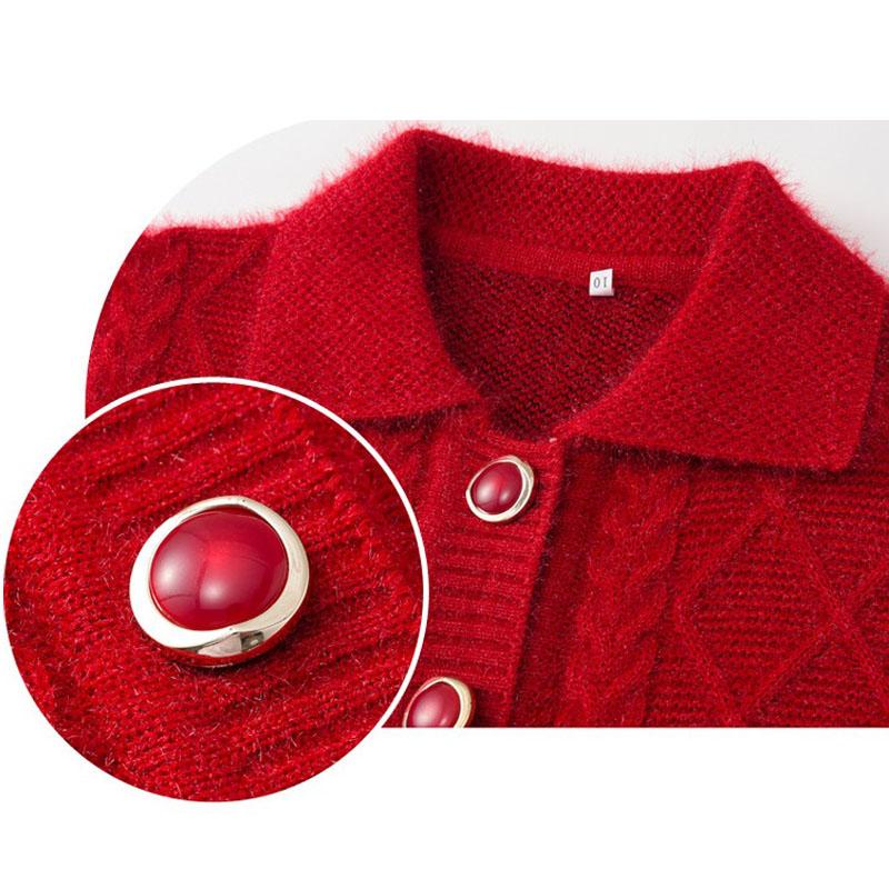 Middle-aged Elderly Women's Knit Cardigan Lapel Design Soft Comfortable Spring Casual Sweater Outerwear