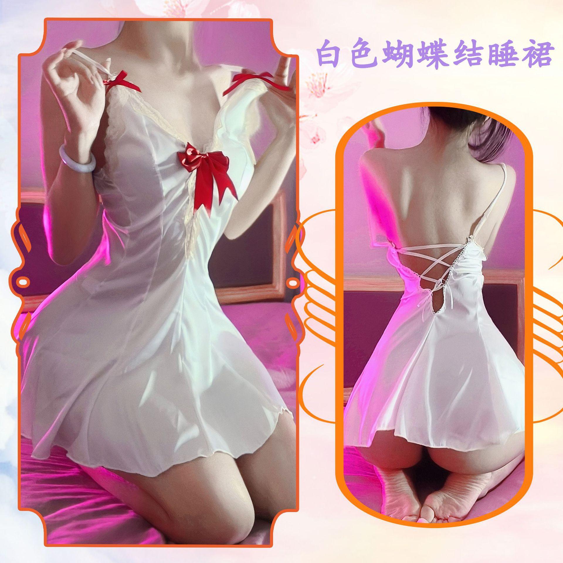 

Сексуальное нижнее белье Pure Desire Girl Атласная кружевная ночная рубашка с бантом Воздержание Французский сексуальный подтяжка One size