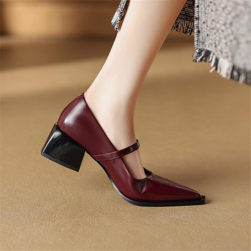 Fashion New Spring Split Leather Women Shoes Pointed Toe Women Pumps Fashion Retro Mary Jane Shoes for Women High Heels Ladies Shoes