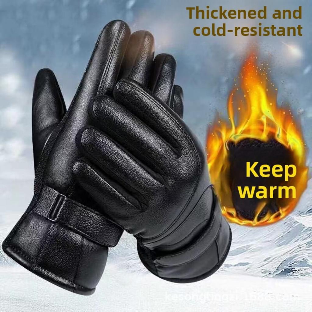 Men's and Women's Touch Screen Leather Gloves Are Warm, Waterproof, Windproof, and Thickened with Fleece for Outdoor Motorcycle Riding In Winter