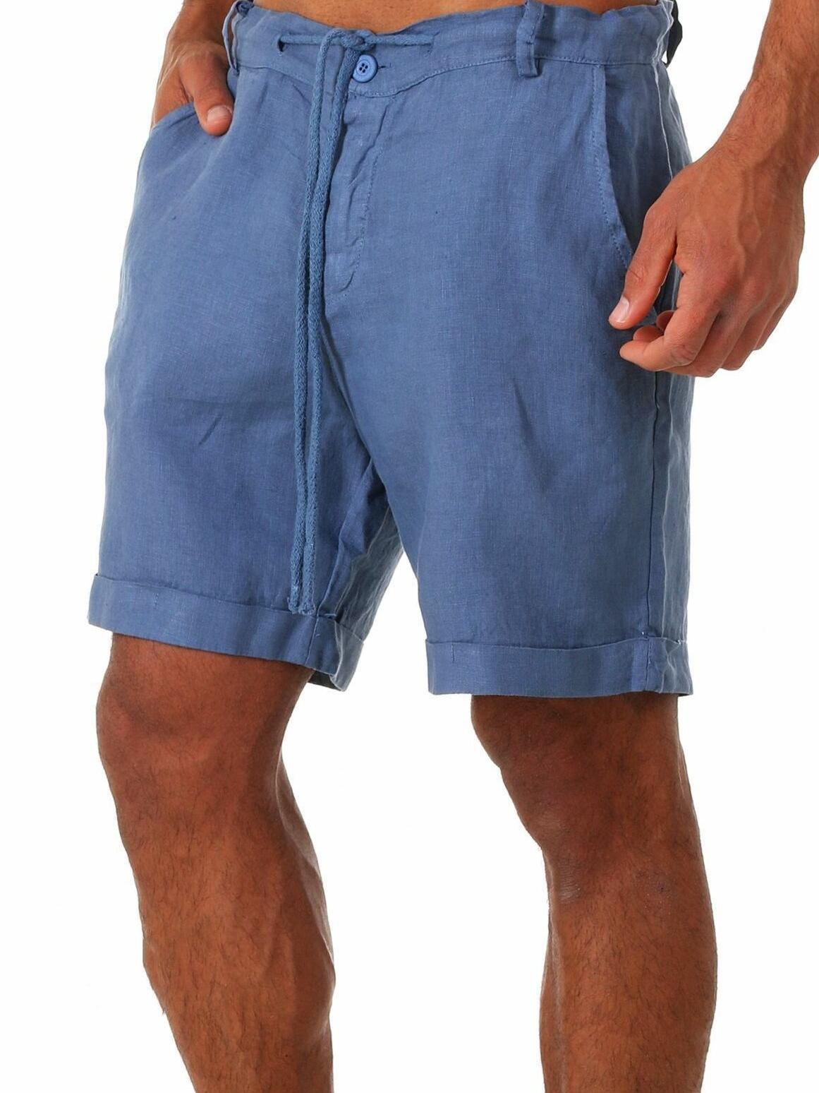 

Large Size Men s Summer Solid Drawstring Sports Shorts Simple Casual Linen Short Pants with Pockets S