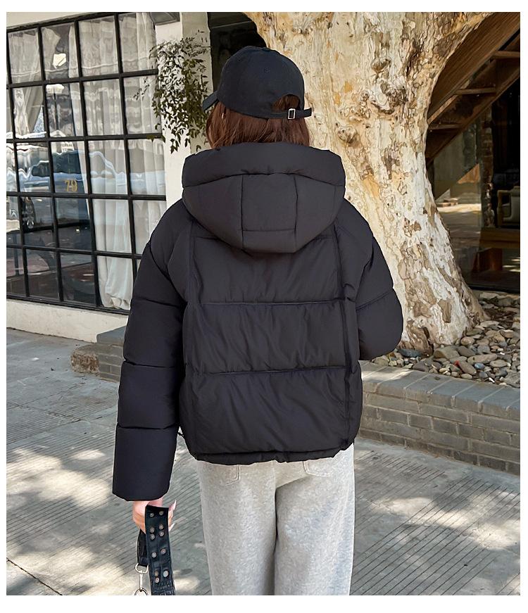 Women's Short Cotton-padded Twill Hooded Winter Jacket