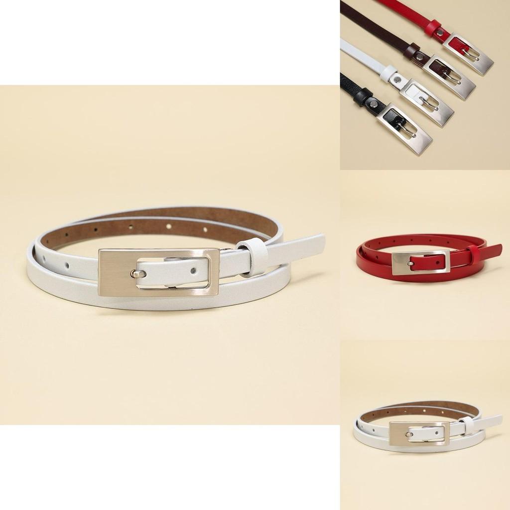 Simple Solid Color Silver Buckle Decoration Women Slim Waist Belt For Work And Fashion Outfits