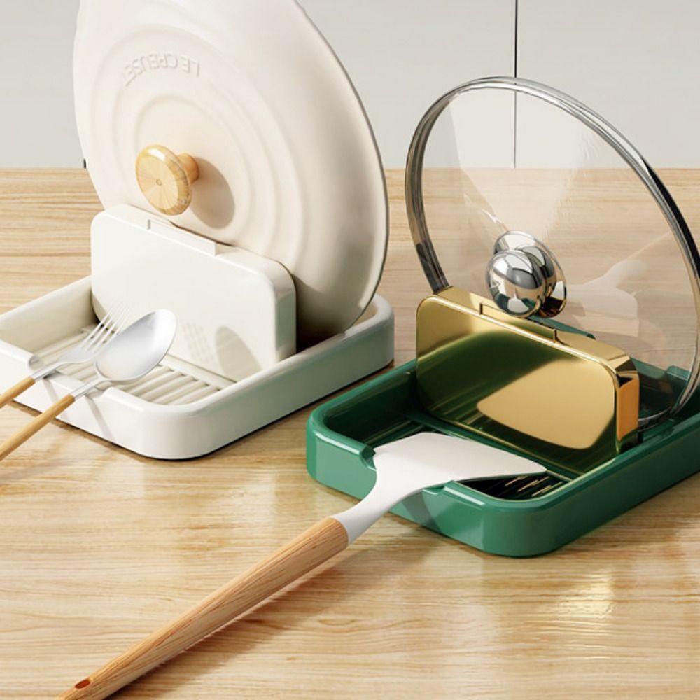 Non Slip Heat Resistant Foldable Pan Covers Stand Kitchen Organizer Pot Lid Holder Soup Spoon Rack