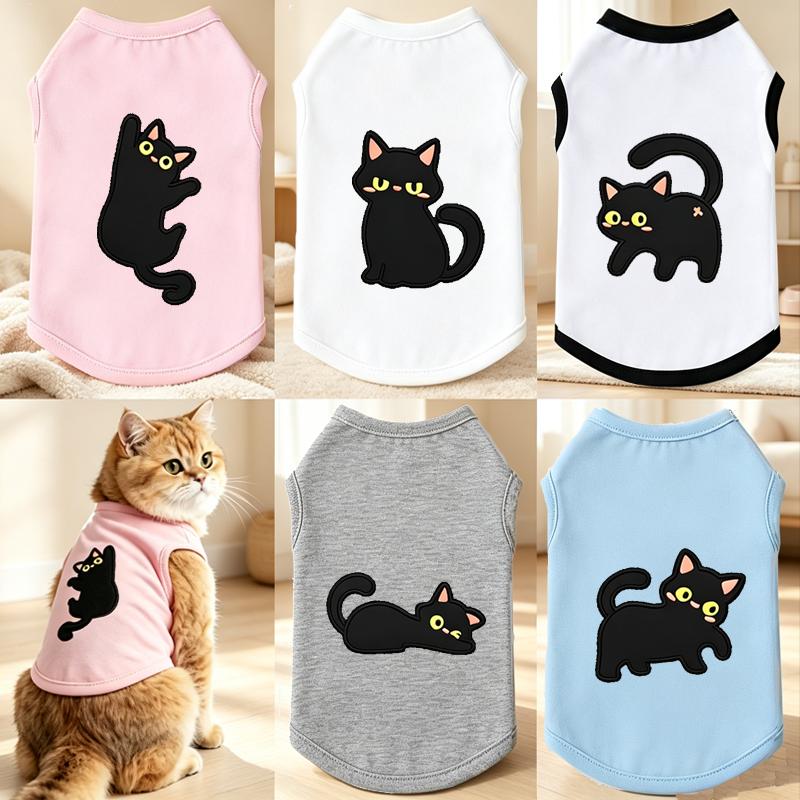 Halloween Pet Vest Cute Black Cat Cartoon Print Sleeveless Shirt Soft Breathable Costume For Kitten Puppy Party Daily Outfit