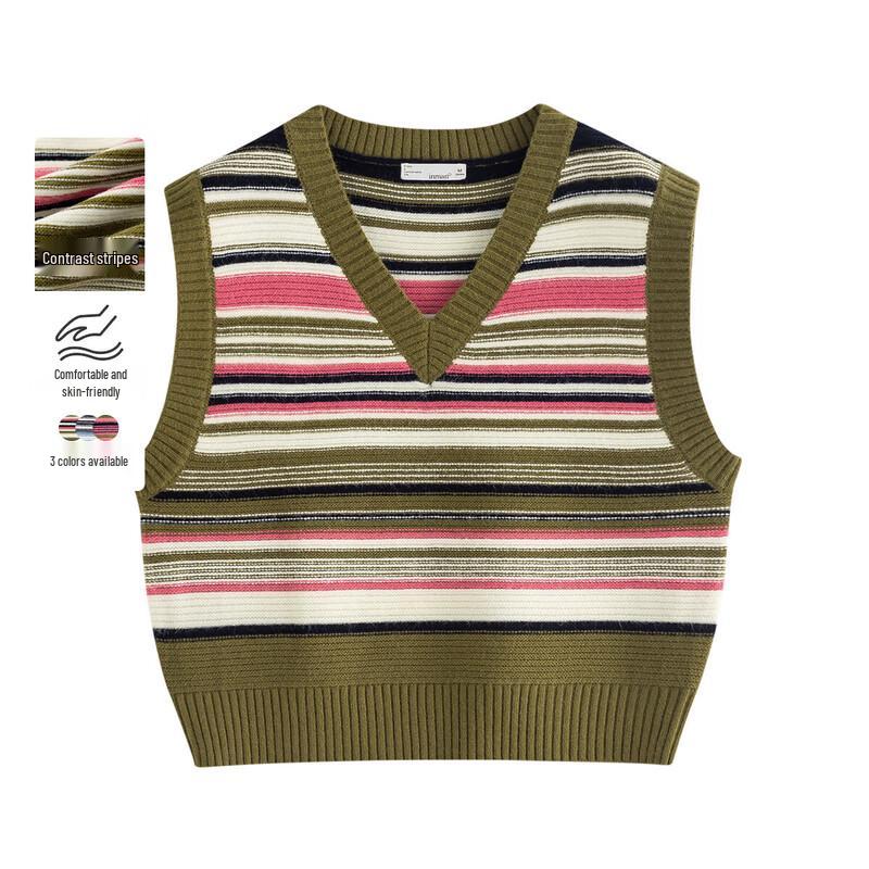 INMAN Колледжный стиль Контрастная полосатая вязаная жилетка-топ L