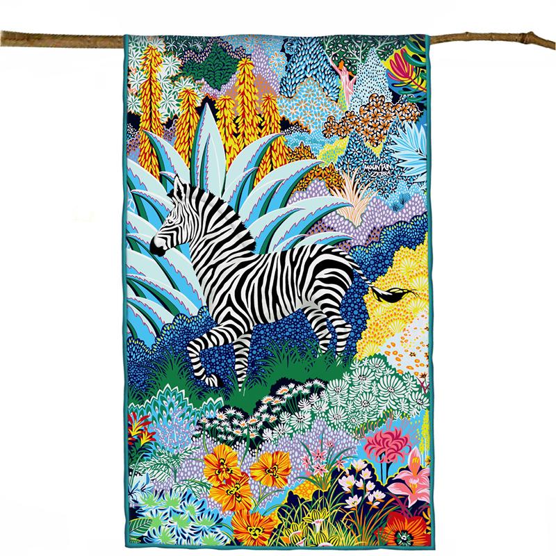 

POBING Twill Silk Scarf Women Poncho Zebra Foreast Printed Long Scarves Wraps Bandana Big Shawl Rolled Hijabs Female Foulards 150CM x 40CM&>8Y