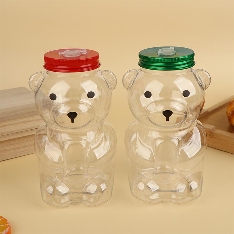 500ml Tragbare Cartoon-Bären Transparente Flaschen Klare Milchtee Kaffee Flasche Für Bubble Tea Saft Milchshake Partyzubehör