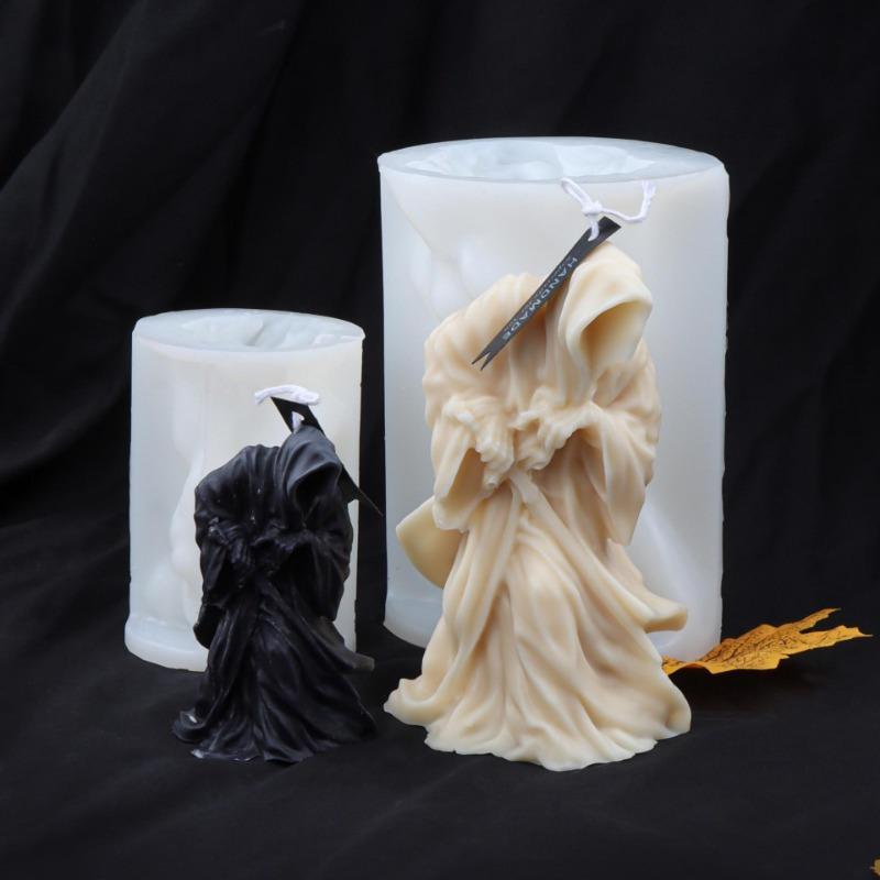 1pc Halloween Draw The Knife Death Silicone Candle Mold DIY Handmade Aromatherapy Gothic Terror Skull Candle Plaster Soy Wax Soap