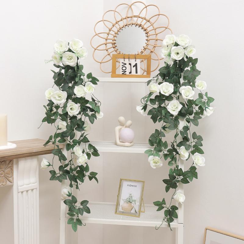 105cm Artificial Flowers Roses Rattan Fake Plants Vine Decoration Wall Hanging Home Decor Arch Accessories Wedding Room Wreath