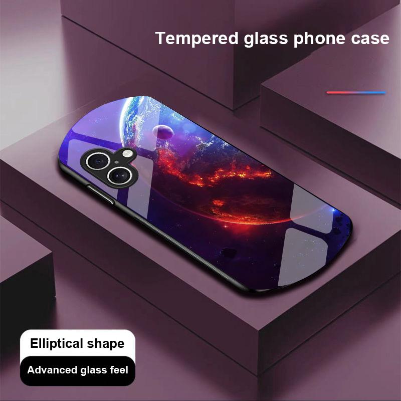 Space Planet For Apple IPhone 16 11 13 15 14 Pro Max 12 Mini 7 8 Plus XR X XS Elliptical Shaped Tempered Glass Phone Case
