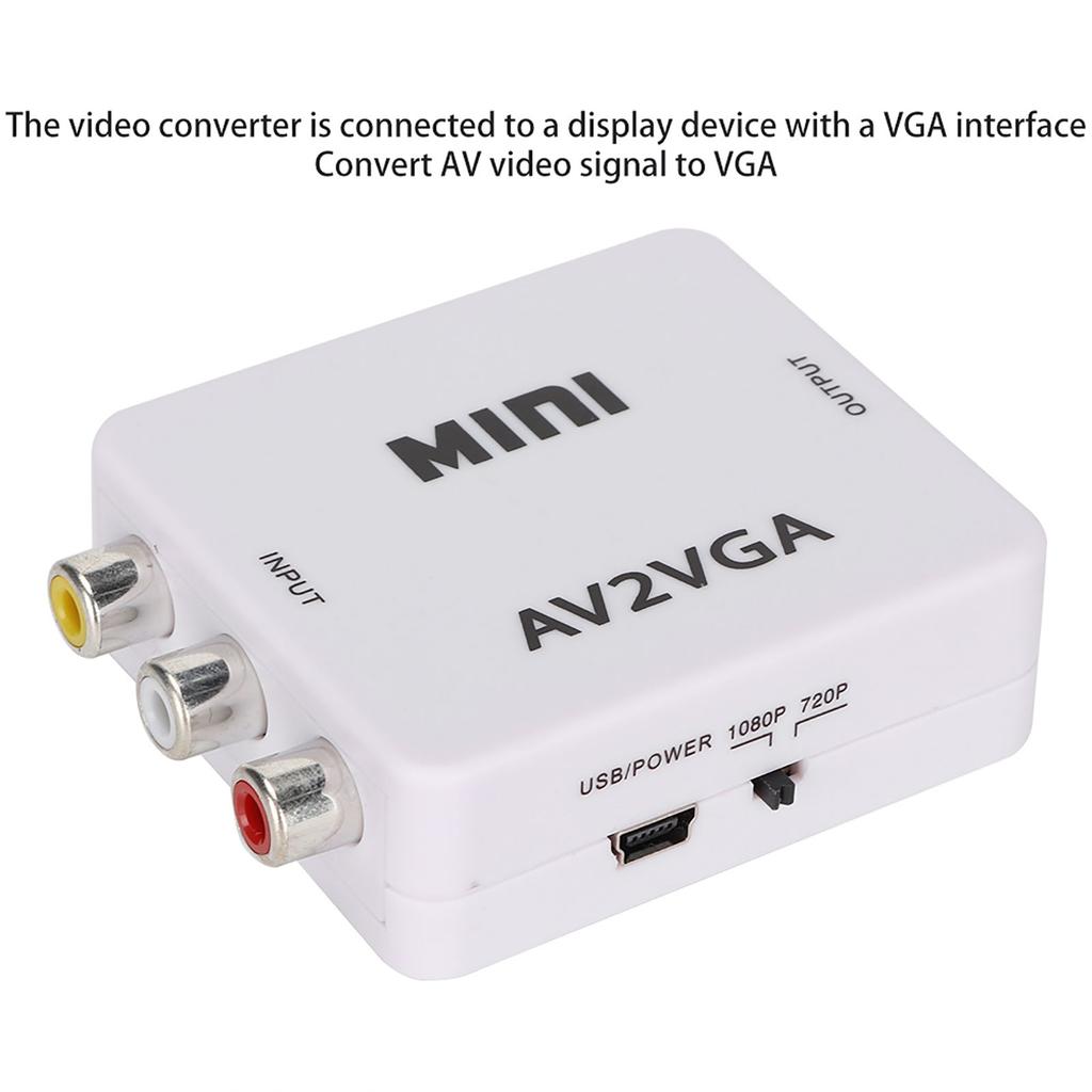 480P Mini Composite AV to VGA Adapter TV Set Top Box Audio Video Converter (White)