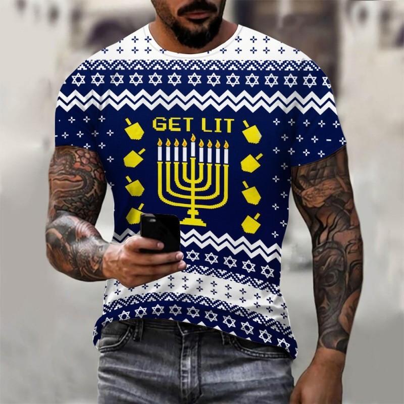 Christmas T-shirt Fashion Versatile Top Unisex European Santa Claus 3D Printed Men's T-shirt Round Neck Short Sleeved Casual Top