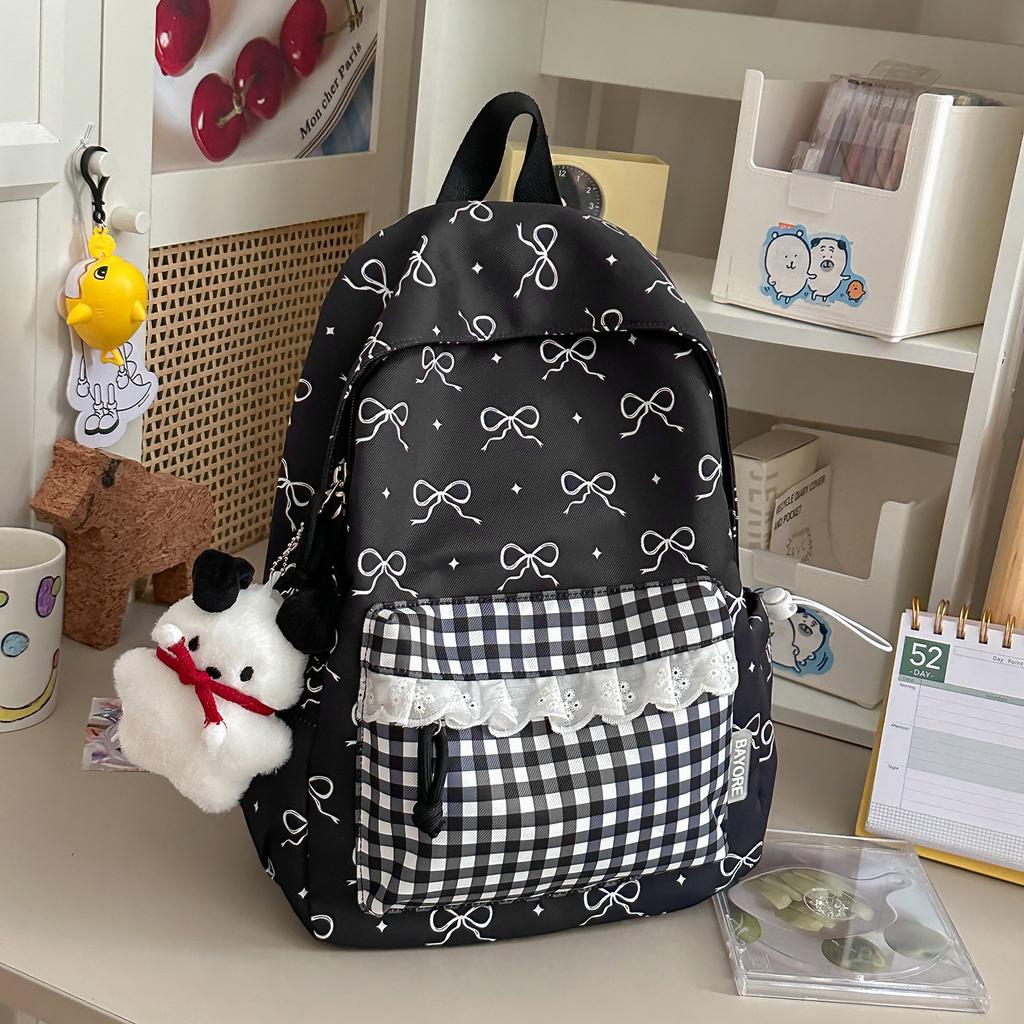 Schoolbag High-value college style schoolbag Women's bow lace backpack Junior high school student literary and fresh backpack