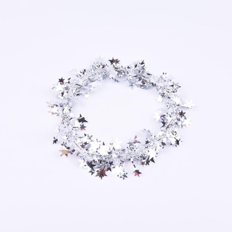 2Pcs Christmas Tree Pendant Wire Glitter Five-pointed Star Garland Home Decoration with Pull Flower Zipper Leaf