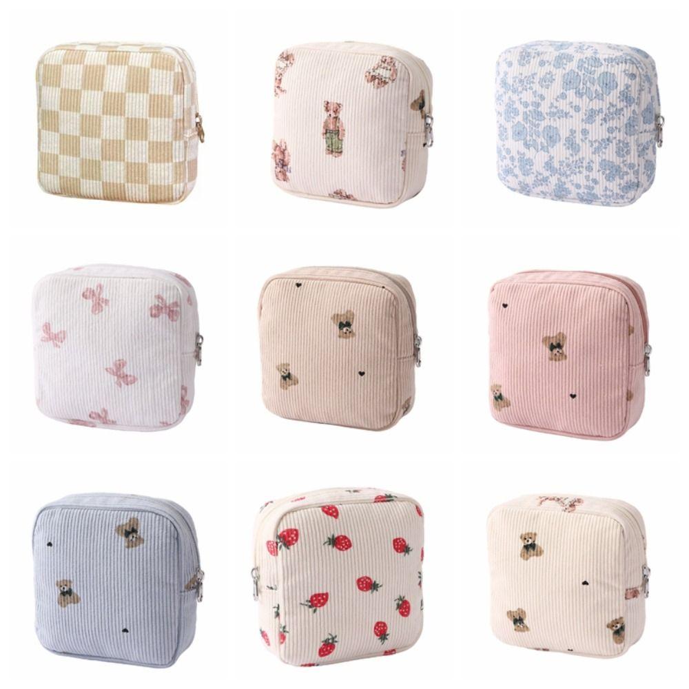 Large Capacity Corduroy Travel Storage Bag Durable Dustproof Travel Wash Handbag Cartoon Corduroy Makeup Bag