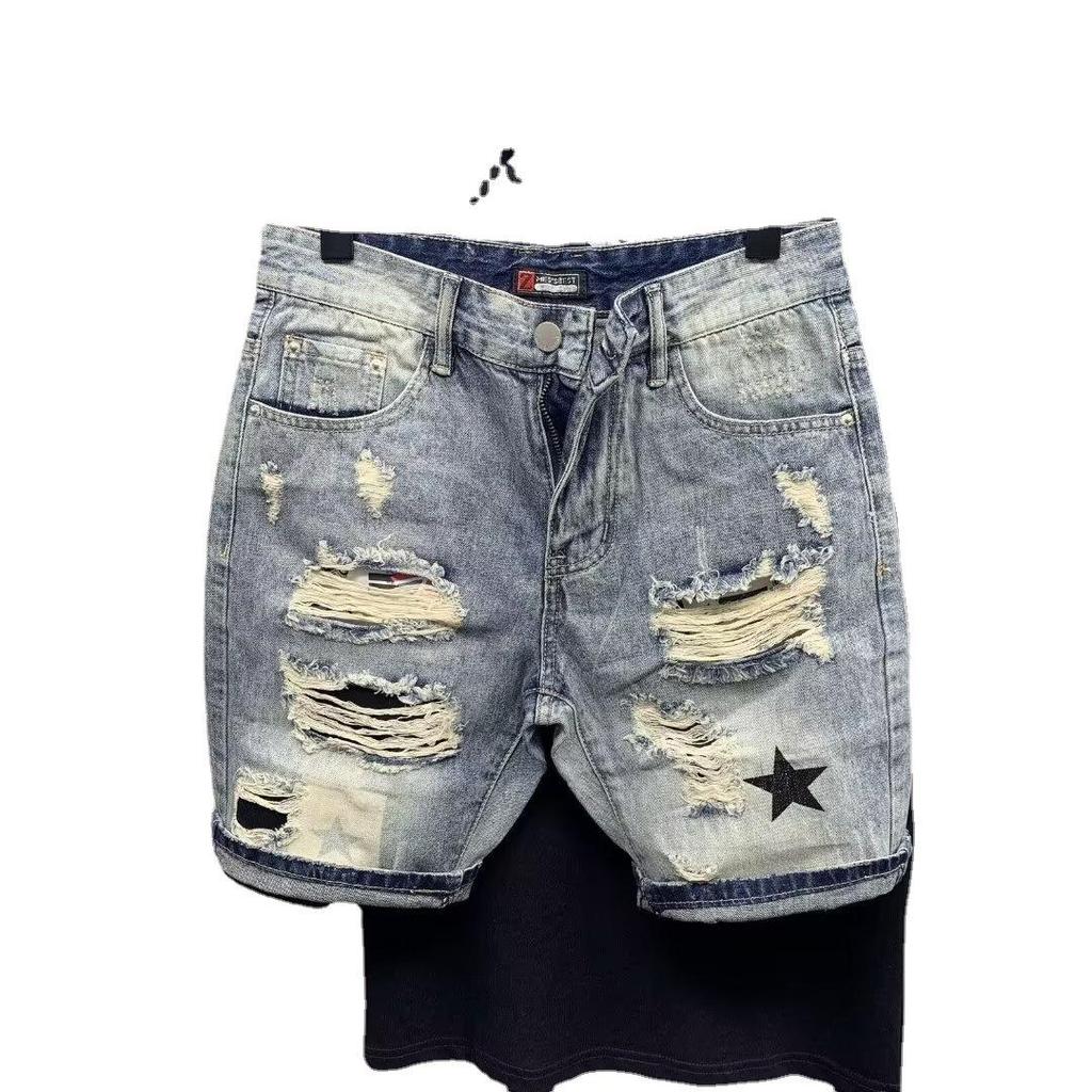 Pánské letní roztrhané džínové kraťasy 2024 - ležérní rovné, střední délky