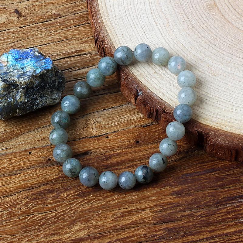 Real Gray Labradorite Bead Bracelet Men Women Fashion Natural Stone Flash Stone Bracelet with Original Natural Crystal Jewelry