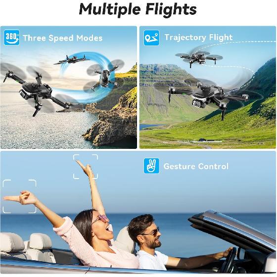 S165max Drones with 1080P HD Camera for Adults Brushless Motor Drone with Propeller Guards, 3 Batteries, FPV Foldable Drone with One Button Take