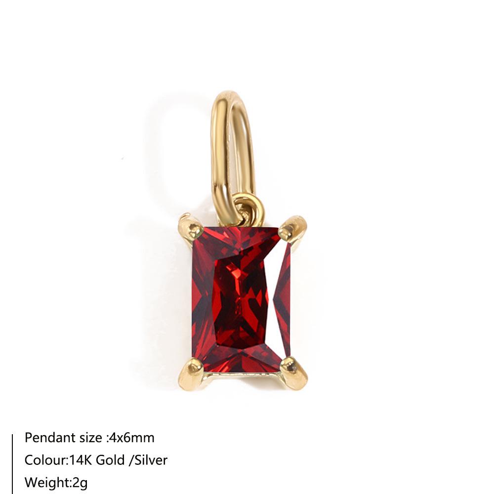 14K Gold-Plated Stainless Steel Rectangle Birthstone Pendants with Zirconia