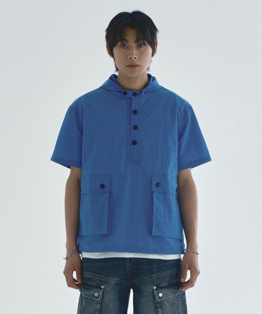 ECORR Nylon Hooded Short Sleeve Pullover_Blue