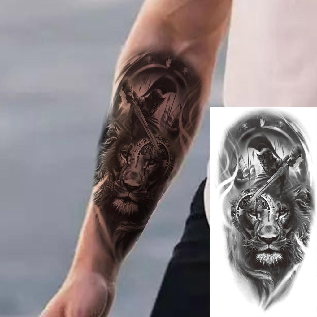 1 Sheet Death Skull Lion Temporary Tattoos For Men Women Adults Fake Wolf Skeleton Tattoo Sticker Sleeve Black Zeus