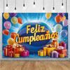 Happy Theme Background In Spanish, Party Decoration with Colored Globes, Background Banner, Gift for Children, Photo Session
