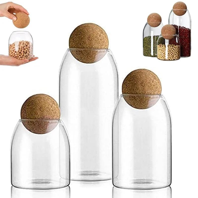 

3pcs/Set Glass Coffee Storage Jars Clear Food Storage Jar Container with Seal Cork Round Stopper Kitchen Accessory Home Decorate