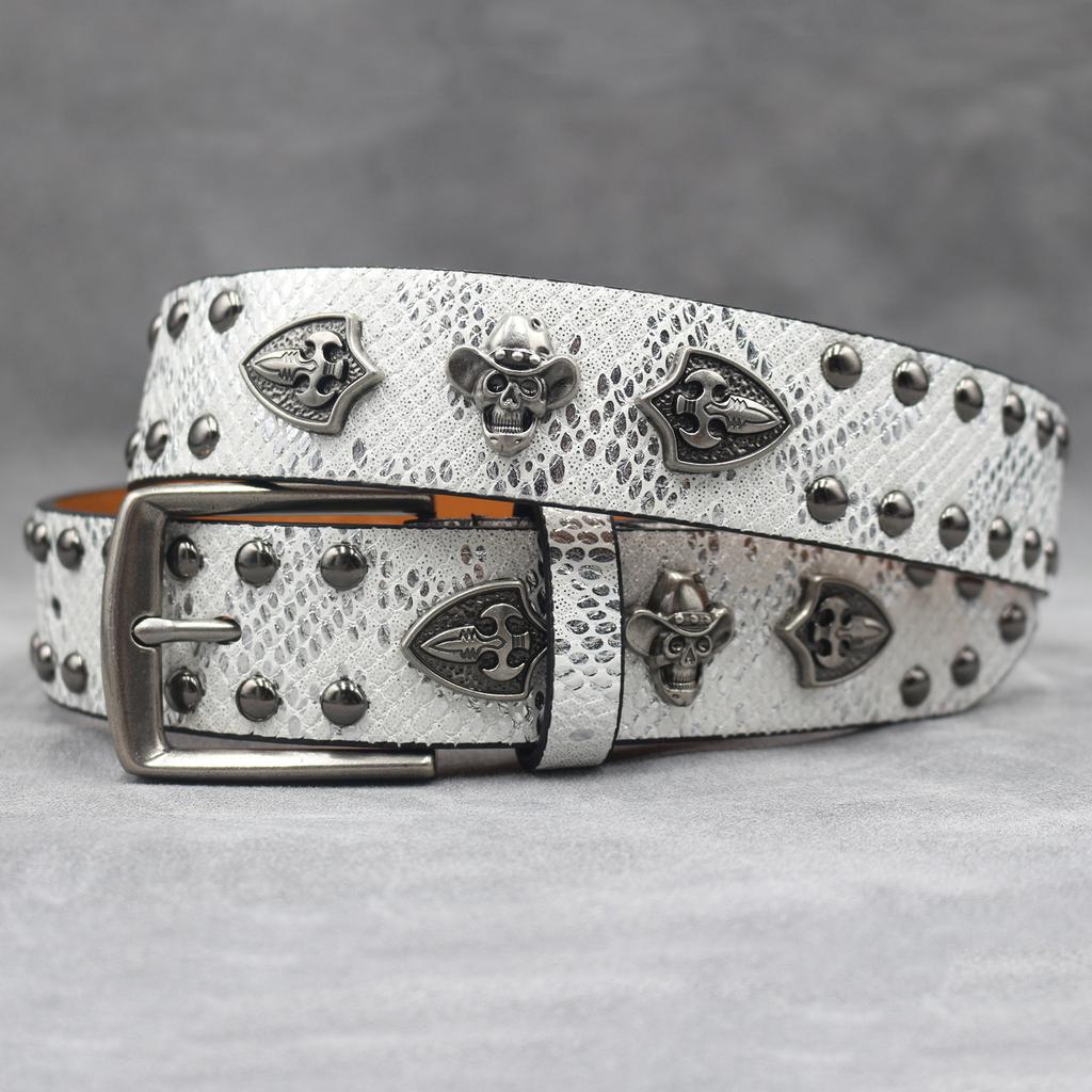 7-color Skull Shield Rivet Belt Punk Men's Belt Women's Snake Pattern Versatile Decorative Belt