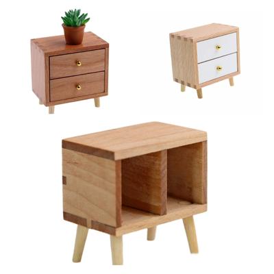 1:12 Scale Doll House Bedside Cabinet Natural Wood Furniture Model Figurine For Realistic Display Scene Arrangemetn