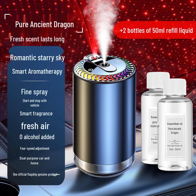 Starry Sky Car Air Vent Perfume Diffuser: Smart Automatic Aroma Sprayer with Long-lasting Fragrance and Ambient Ceiling Light Effect.