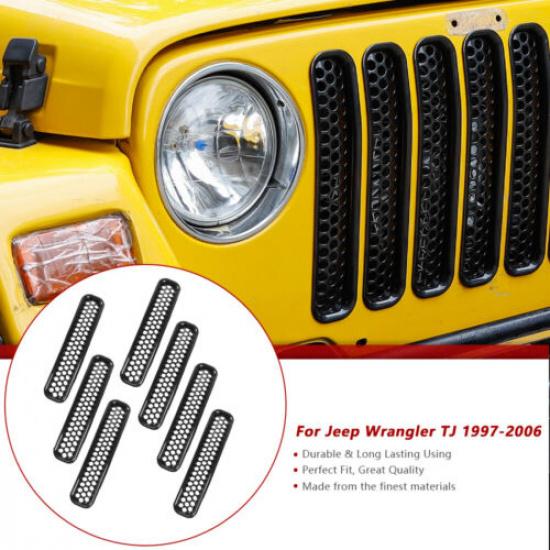 7pcs Mesh Front Grille Trim Honeycomb  erts Cover for 97-06 Jeep Wrangler TJ