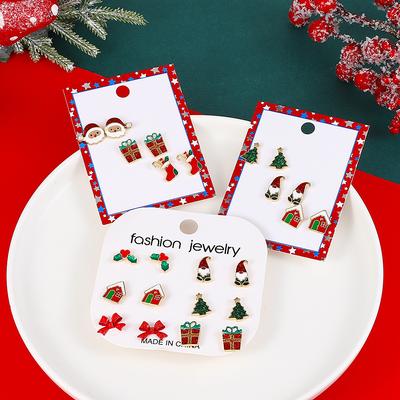 2026 New Christmas Three-piece Combination Earrings Set Wholesale, Creative Christmas Red and Green Bell Stud Earrings