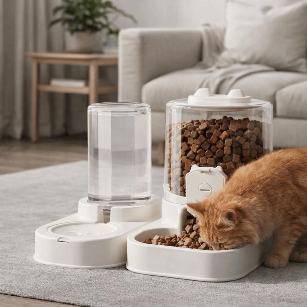 Transparent Automatic Pet Feeder Spill Proof Large Capacity Pet Food Storage Dispenser Plastic Pet Water Fountain Daily Feeding