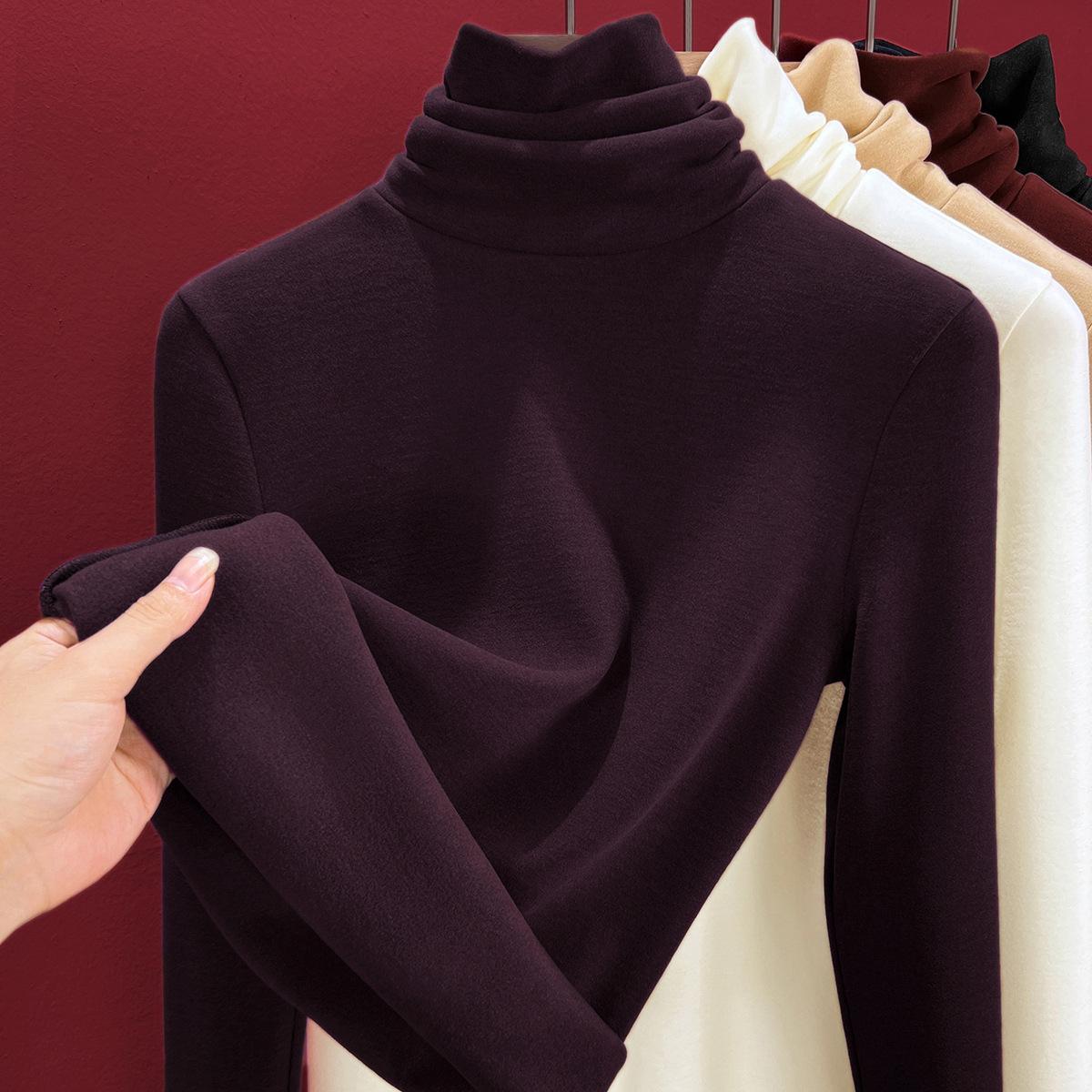 

Wool silk thermal underwear women s thickened fleece autumn clothes inner top warm fleece heating bottoming shirt winter M