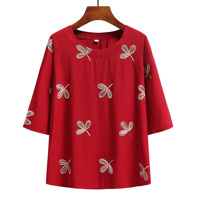 Summer Suit Printed Ladies Short-sleeved Cotton and Linen Loose Summer Clothes Two-piece Suit Plus Size