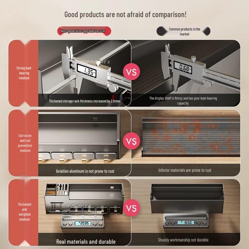 Punch-Free Wall-Mounted Kitchen Storage Rack with Chopstick Holder