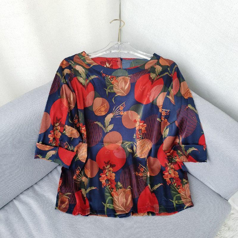 Silk Forging Mom Summer Clothes Tops Women's Half Sleeve T-Shirt Loose Middle-Aged and Elderly Shirt Short T-shirt