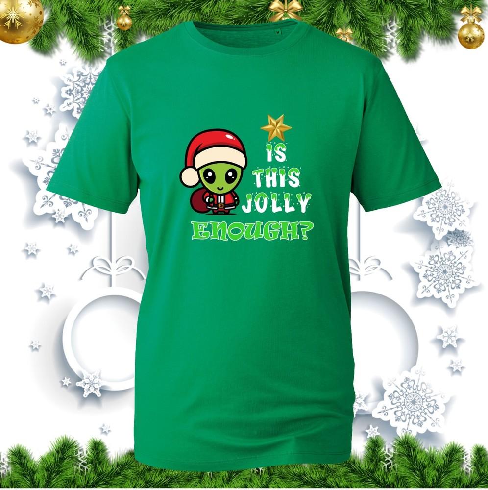 Is This Jolly Enough Santa Alien Christmas Tshirt Xmas Space Alien Costume Top