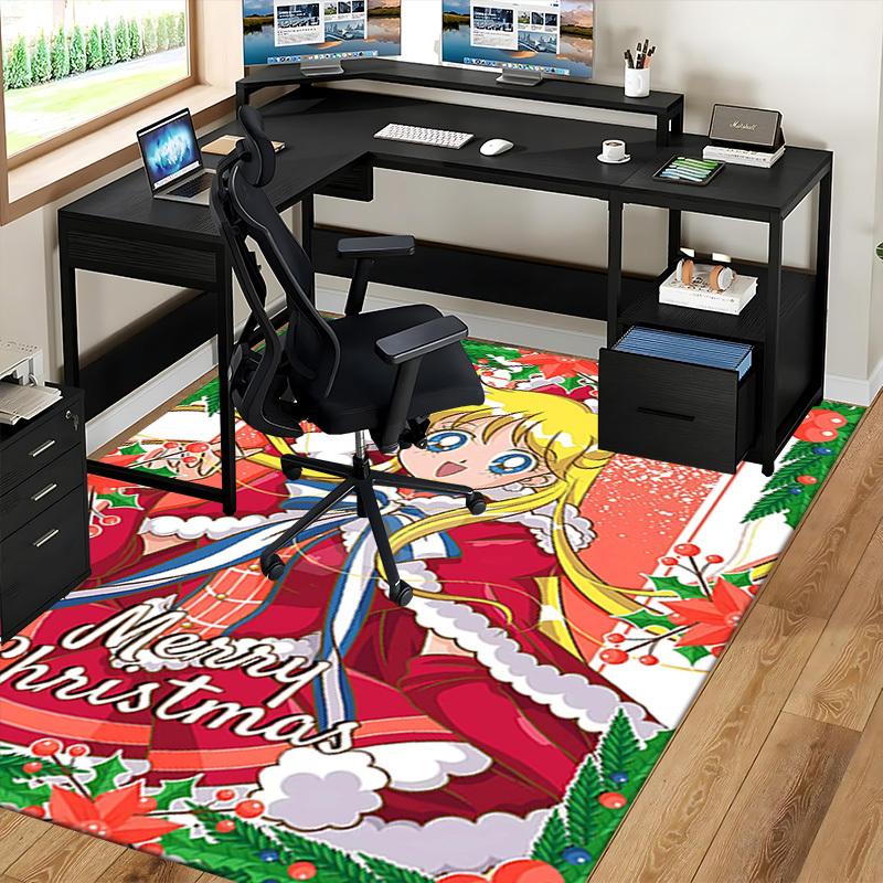 1pc Sailor Moon Christmas Chair Mat - Anime Cartoon Design, Non-Slip Carpet for Office and Home Decorations.O040