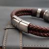 Luxury Vintage Brown Leather Men Bracelet Stainless Steel Bead Wrist Bangle Christmas Gifts for Him